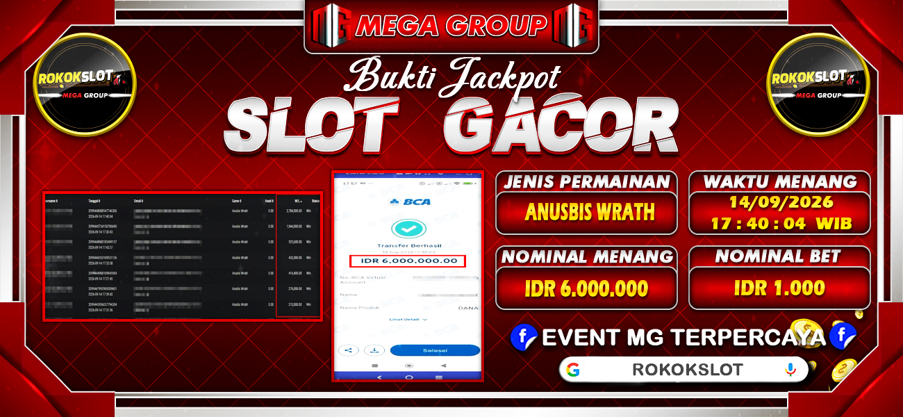 Bukti JP situs Rokokslot hari Senin, 14 September 2026